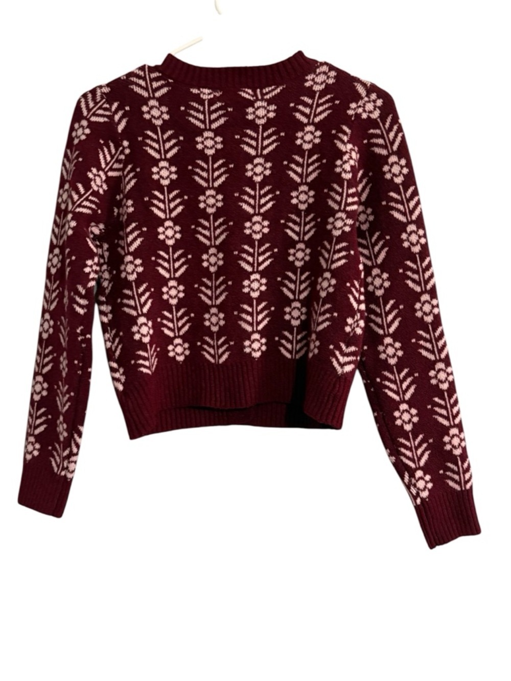 Love knits Floral Burgundy Button-Front Cardigan Sweater - Picture 2 of 6